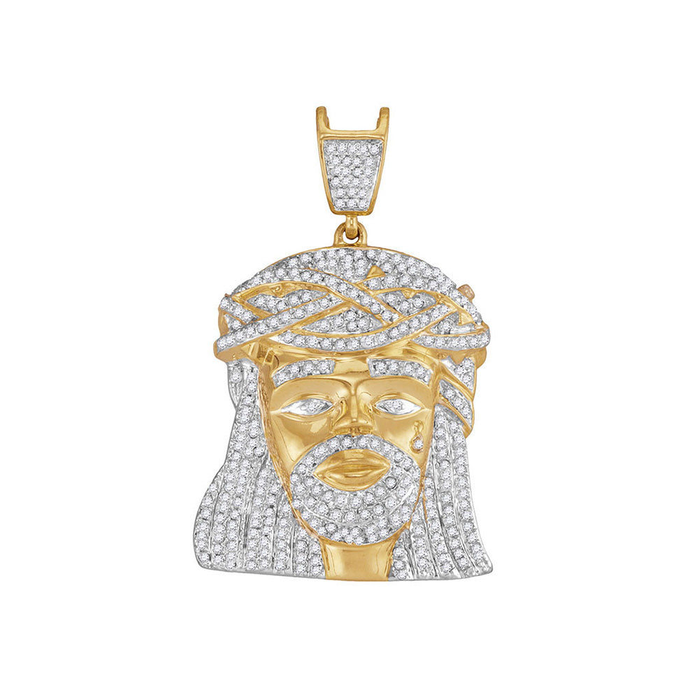 10kt Yellow Gold Mens Round Diamond Jesus Charm Pendant 1-1/4 Cttw
