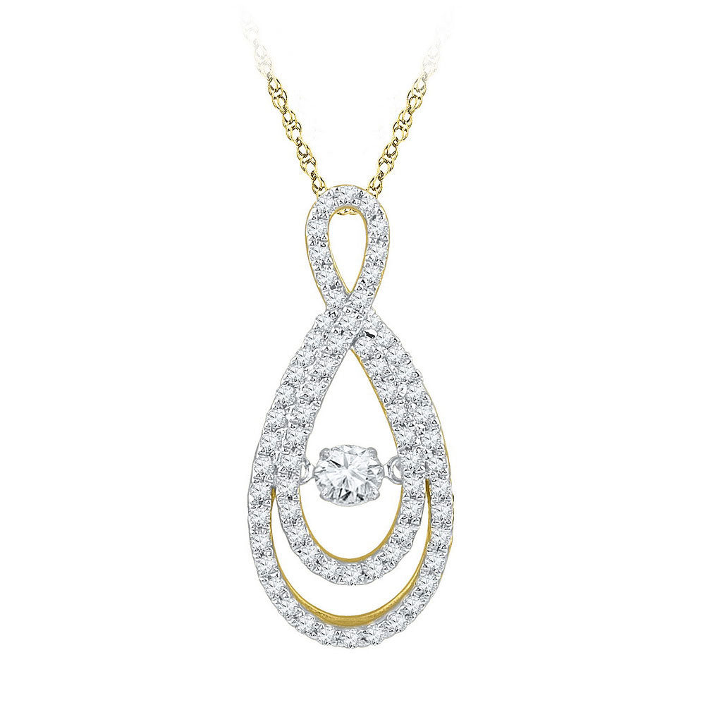 10kt Yellow Gold Womens Round Diamond Moving Twinkle Teardrop Pendant 3/4 Cttw