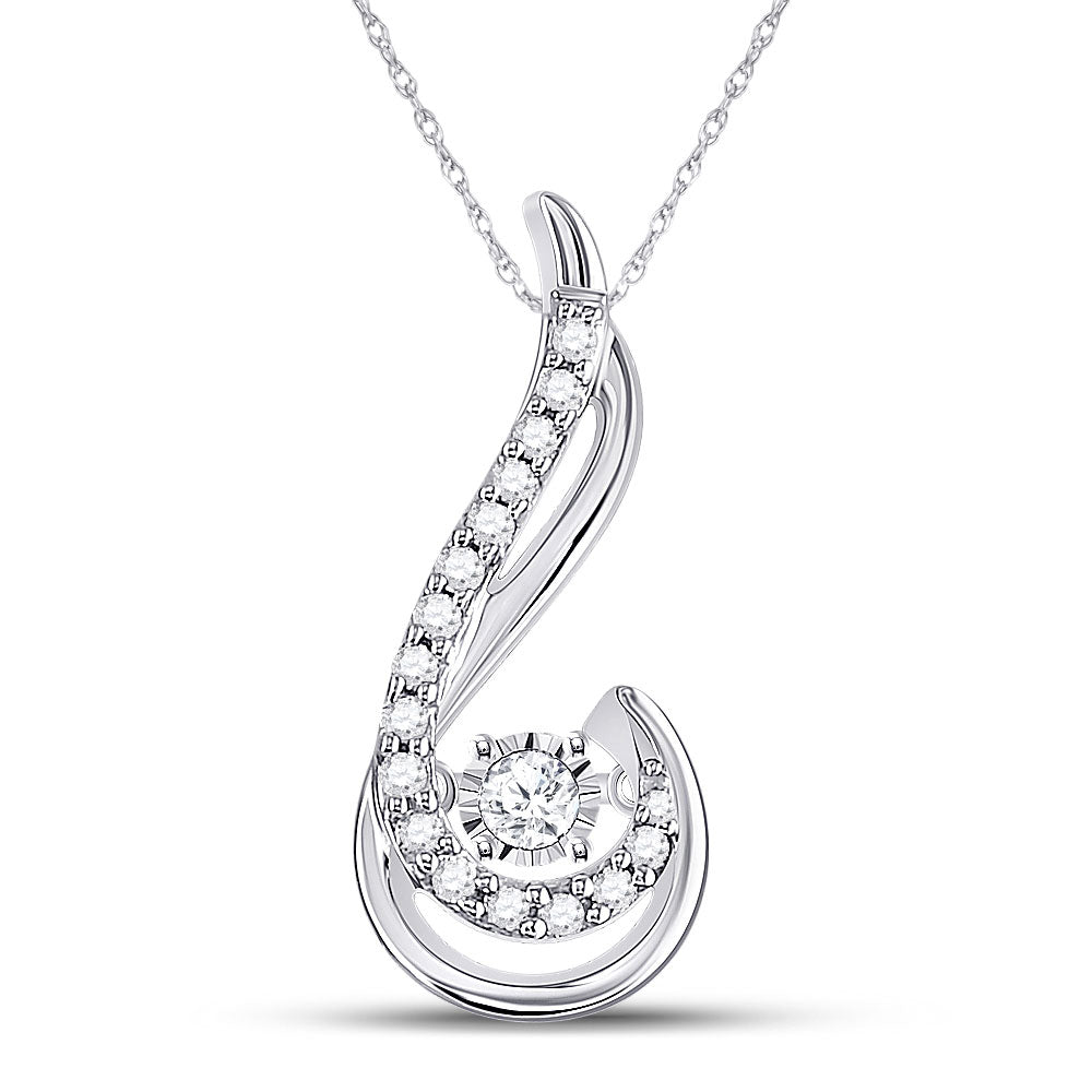 10kt White Gold Womens Round Moving Diamond Fashion Pendant 1/5 Cttw
