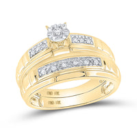 Load image into Gallery viewer, 10kt Yellow Gold His Hers Round Diamond Solitaire Matching Wedding Set 1/6 Cttw
