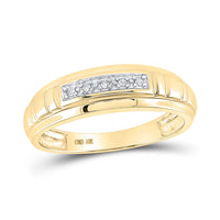 Load image into Gallery viewer, 10kt Yellow Gold His Hers Round Diamond Solitaire Matching Wedding Set 1/6 Cttw

