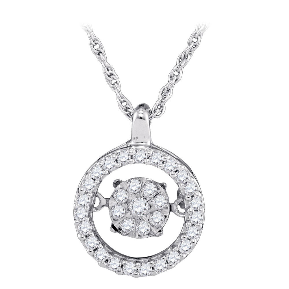 10kt White Gold Womens Round Diamond Moving Cluster Pendant 1/5 Cttw