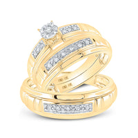 Load image into Gallery viewer, 10kt Yellow Gold His Hers Round Diamond Solitaire Matching Wedding Set 1/6 Cttw
