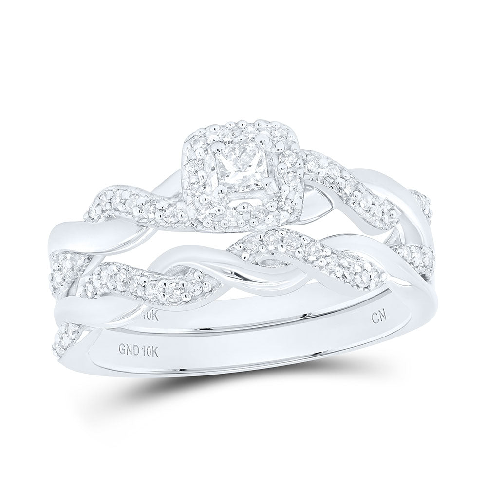 10kt White Gold Princess Diamond Bridal Wedding Ring Band Set 1/3 Cttw