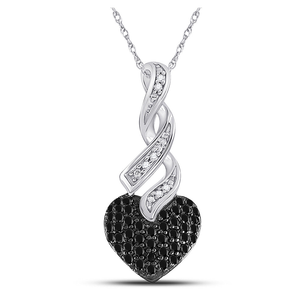 10kt White Gold Womens Round Black Color Enhanced Diamond Heart Pendant 1/3 Cttw