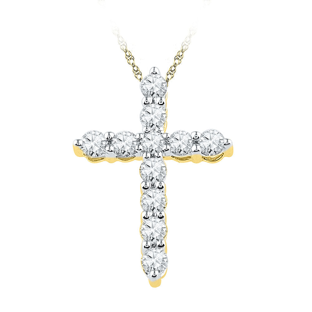 10kt Yellow Gold Womens Round Diamond Cross Religious Pendant 1/3 Cttw