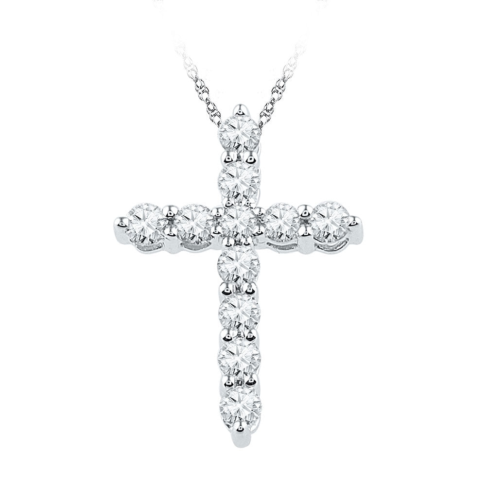 10kt White Gold Womens Round Diamond Cross Pendant 1/3 Cttw