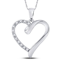 Load image into Gallery viewer, 10kt White Gold Womens Round Diamond Heart Pendant 1/20 Cttw
