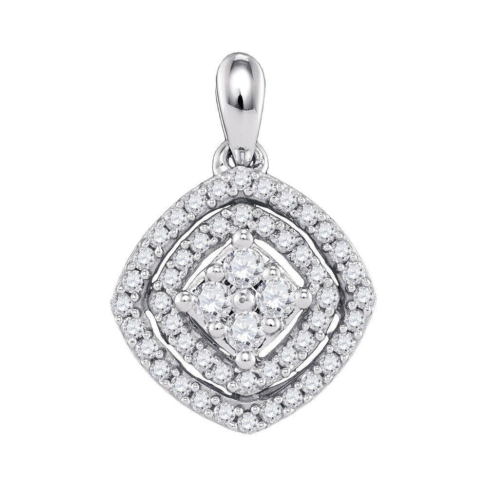 10kt White Gold Womens Round Diamond Offset Square Fashion Pendant 1/2 Cttw