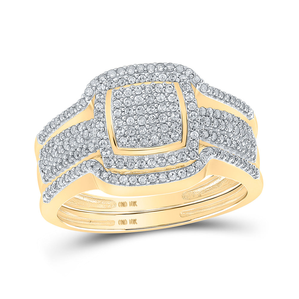 10kt Yellow Gold Round Diamond Square Bridal Wedding Ring Band Set 1/2 Cttw