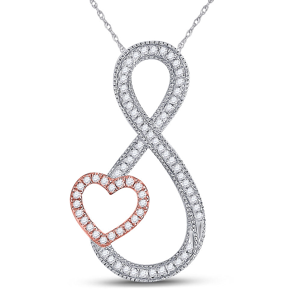 10kt Two-tone Gold Womens Round Diamond Heart Infinity Pendant 1/5 Cttw