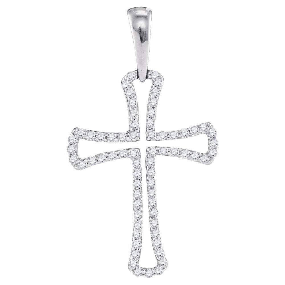 10kt White Gold Womens Round Diamond Cross Pendant 1/4 Cttw