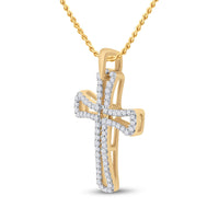 Load image into Gallery viewer, 10kt Yellow Gold Womens Round Diamond Gothic Cross Pendant 1/4 Cttw
