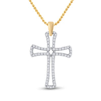 Load image into Gallery viewer, 10kt Yellow Gold Womens Round Diamond Gothic Cross Pendant 1/4 Cttw
