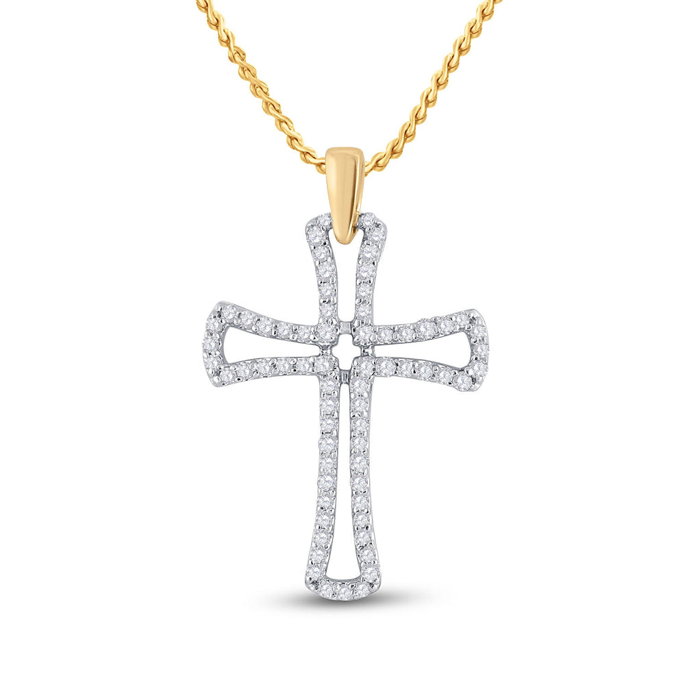 10kt Yellow Gold Womens Round Diamond Gothic Cross Pendant 1/4 Cttw