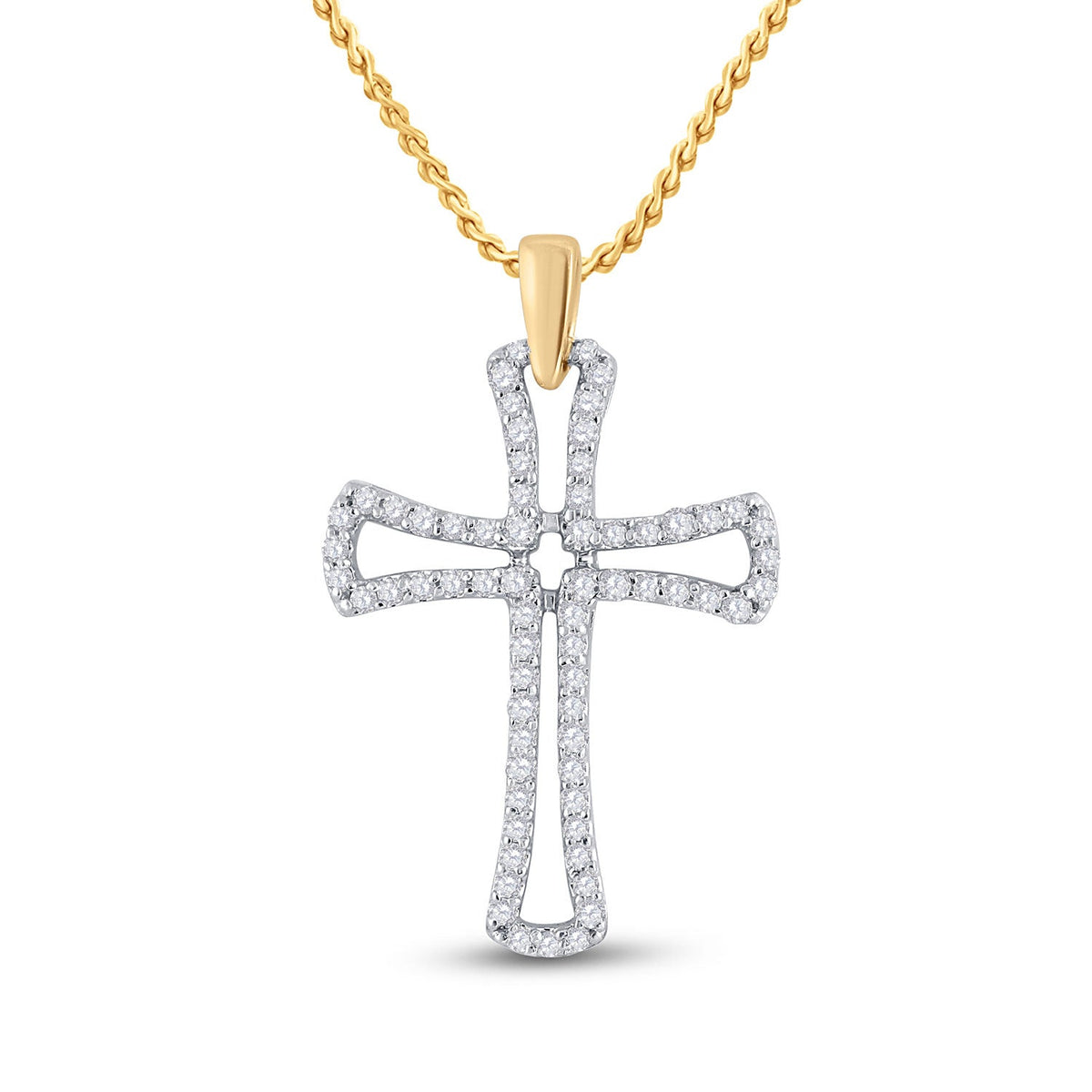10kt Yellow Gold Womens Round Diamond Gothic Cross Pendant 1/4 Cttw
