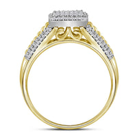 Load image into Gallery viewer, 10kt Yellow Gold Round Diamond Cluster Bridal Wedding Ring Band Set 3/8 Cttw
