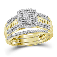 Load image into Gallery viewer, 10kt Yellow Gold Round Diamond Cluster Bridal Wedding Ring Band Set 3/8 Cttw
