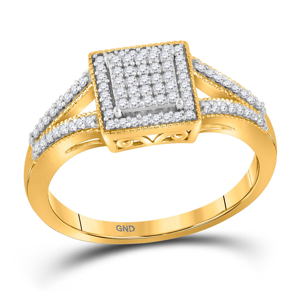 10kt Yellow Gold Womens Round Diamond Square Cluster Ring 1/5 Cttw