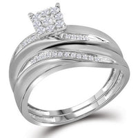 Load image into Gallery viewer, 10kt White Gold His Hers Round Diamond Cluster Matching Wedding Set 1/5 Cttw
