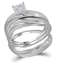 Load image into Gallery viewer, 10kt White Gold His Hers Round Diamond Cluster Matching Wedding Set 1/5 Cttw
