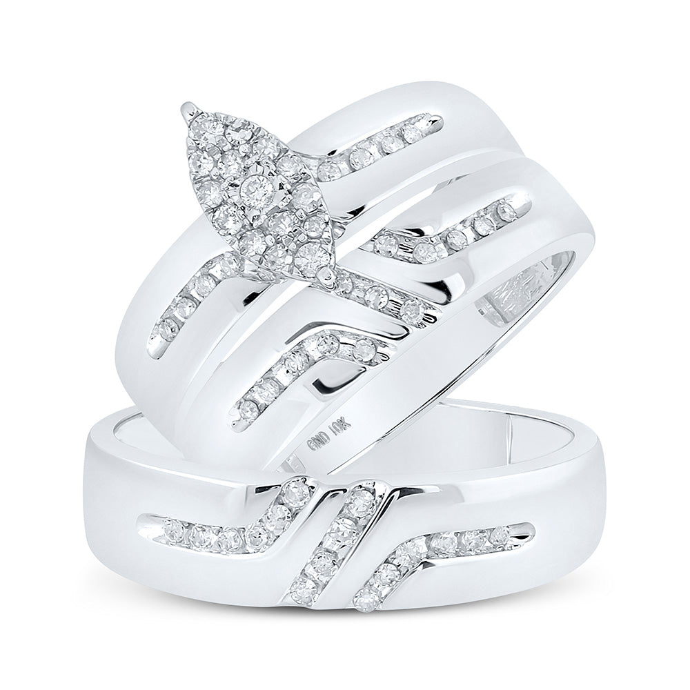 10kt White Gold His Hers Round Diamond Cluster Matching Wedding Set 1/3 Cttw