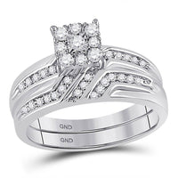 Load image into Gallery viewer, 10kt White Gold His Hers Round Diamond Solitaire Matching Wedding Set 3/8 Cttw
