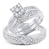 Load image into Gallery viewer, 10kt White Gold His Hers Round Diamond Solitaire Matching Wedding Set 3/8 Cttw
