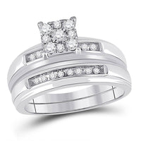 Load image into Gallery viewer, 10kt White Gold His Hers Round Diamond Solitaire Matching Wedding Set 1/3 Cttw
