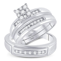 Load image into Gallery viewer, 10kt White Gold His Hers Round Diamond Solitaire Matching Wedding Set 1/3 Cttw
