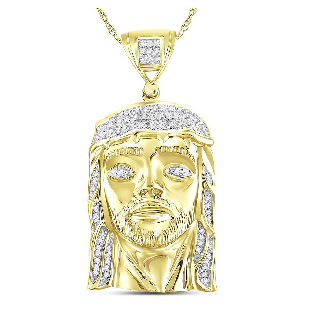 10kt Yellow Gold Mens Round Diamond Jesus Face Charm Pendant 1/4 Cttw