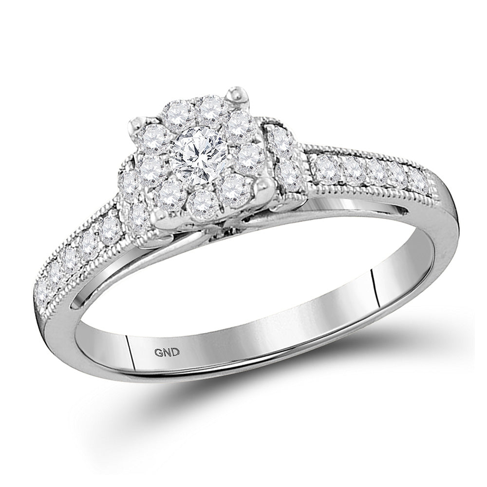 10kt White Gold Round Diamond Cluster Bridal Wedding Engagement Ring 1/2 Cttw