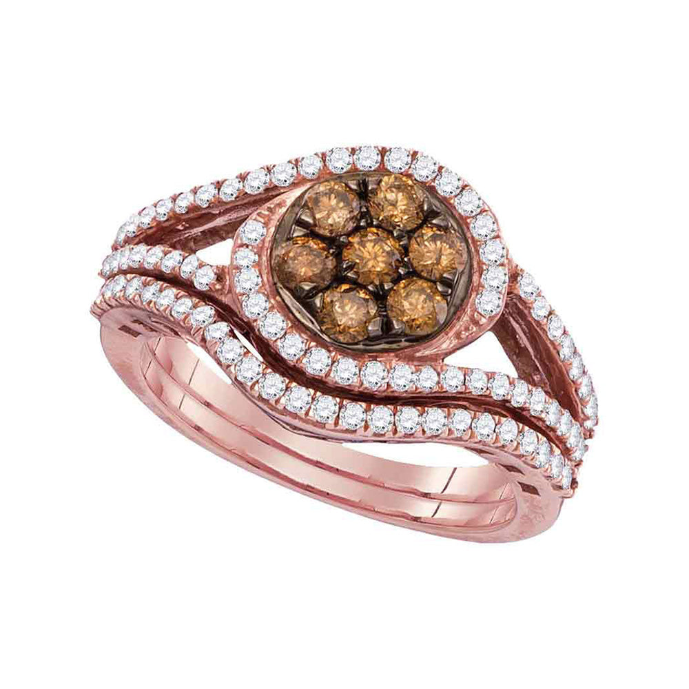 10kt Rose Gold Womens Round Brown Diamond Bridal Wedding Ring Band Set 1 Cttw