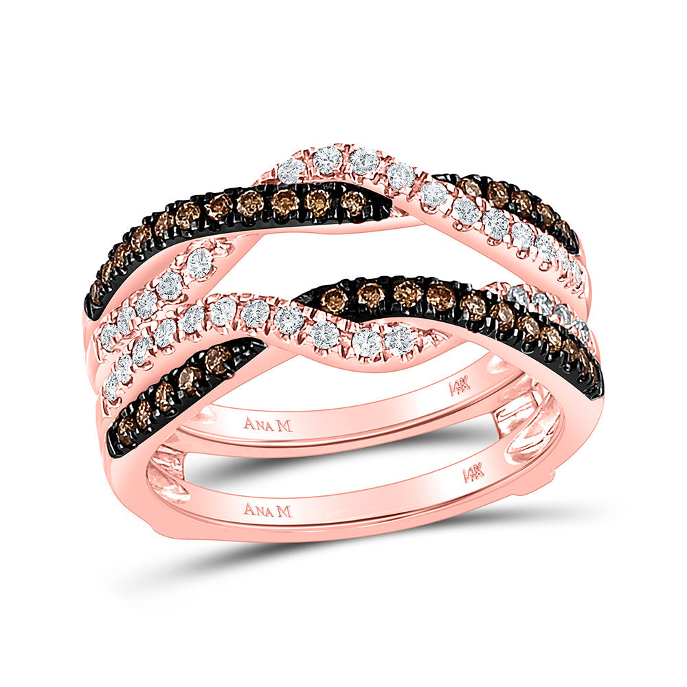 14kt Rose Gold Womens Round Brown Diamond Solitaire Enhancer Wedding Band 1/2 Cttw