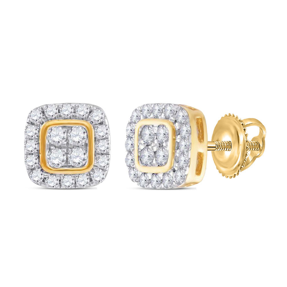 10kt Yellow Gold Womens Round Diamond Square Cluster Stud Earrings 1/5 Cttw