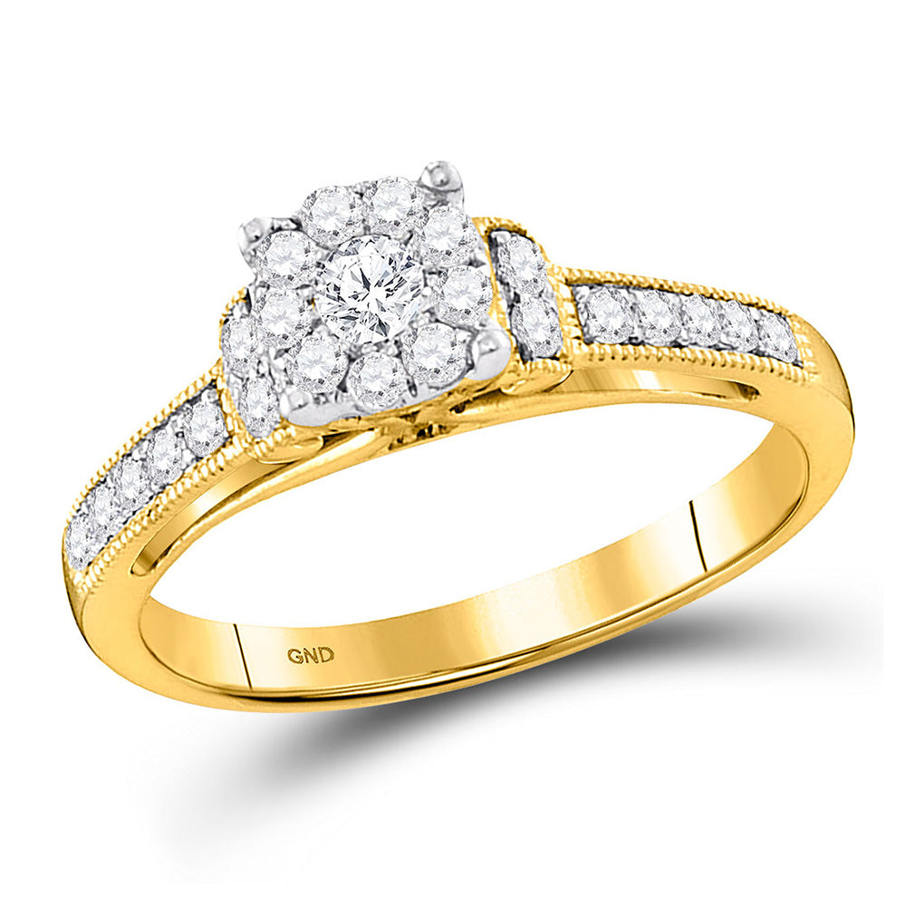 10kt Yellow Gold Round Diamond Cluster Bridal Wedding Engagement Ring 1/2 Cttw