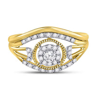 Load image into Gallery viewer, 10kt Yellow Gold Round Diamond Bridal Wedding Ring Band Set 1/3 Cttw
