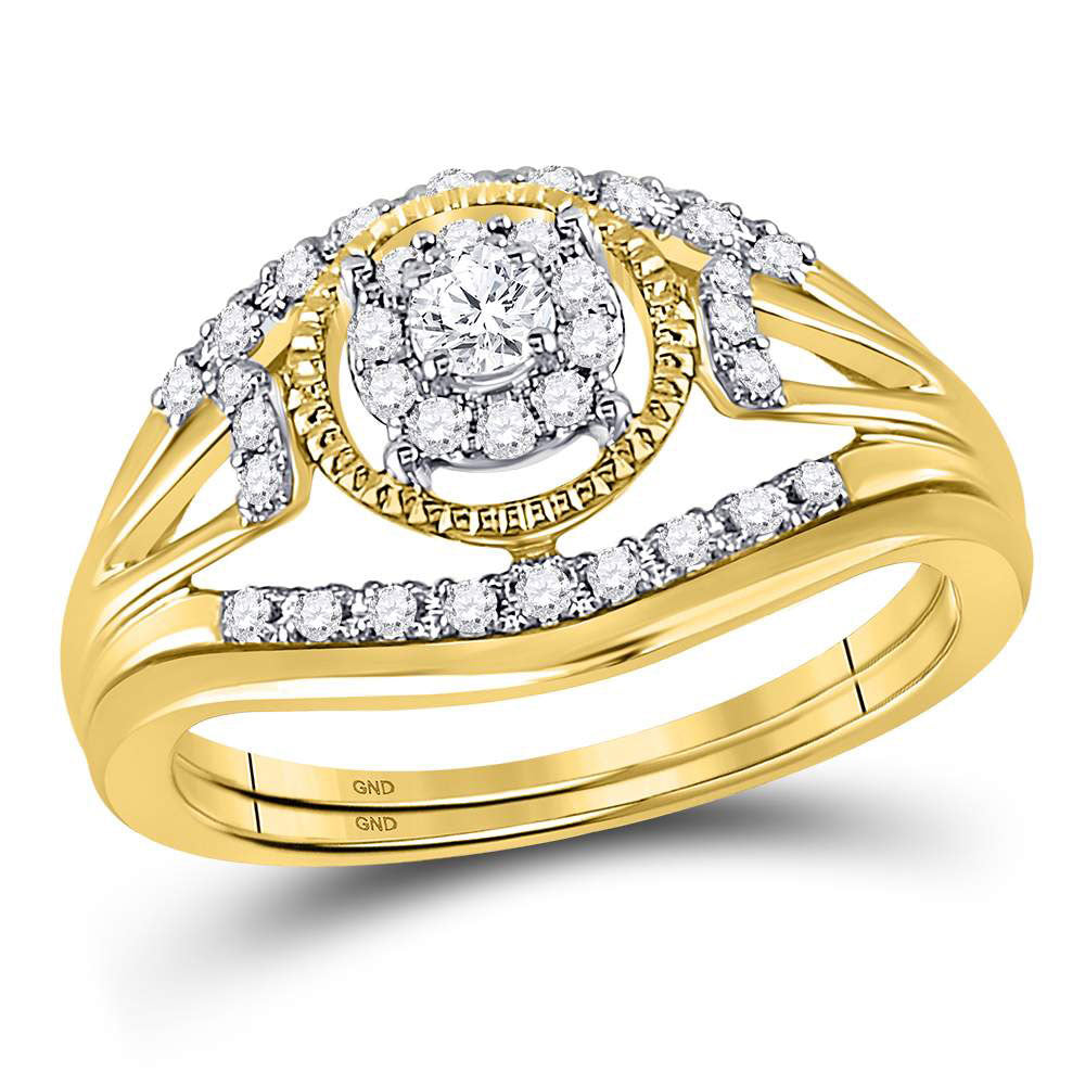 10kt Yellow Gold Round Diamond Bridal Wedding Ring Band Set 1/3 Cttw