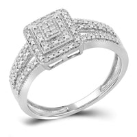 Load image into Gallery viewer, 10kt White Gold Round Diamond Square Cluster Bridal Wedding Engagement Ring 1/6 Cttw

