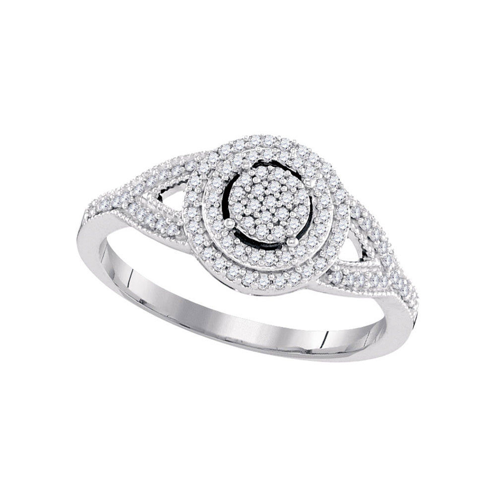10kt White Gold Round Diamond Circle Cluster Bridal Wedding Engagement Ring 1/4 Cttw