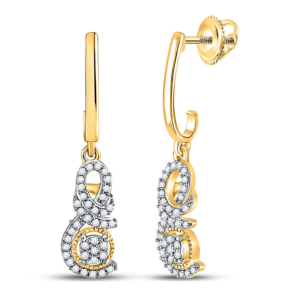 10kt Yellow Gold Womens Round Diamond Dangle Earrings 1/5 Cttw
