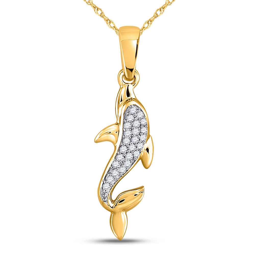 10kt Yellow Gold Womens Round Diamond Dolphin Animal Pendant 1/20 Cttw