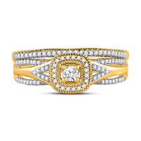 Load image into Gallery viewer, 10kt Yellow Gold Round Diamond Bridal Wedding Ring Band Set 1/3 Cttw
