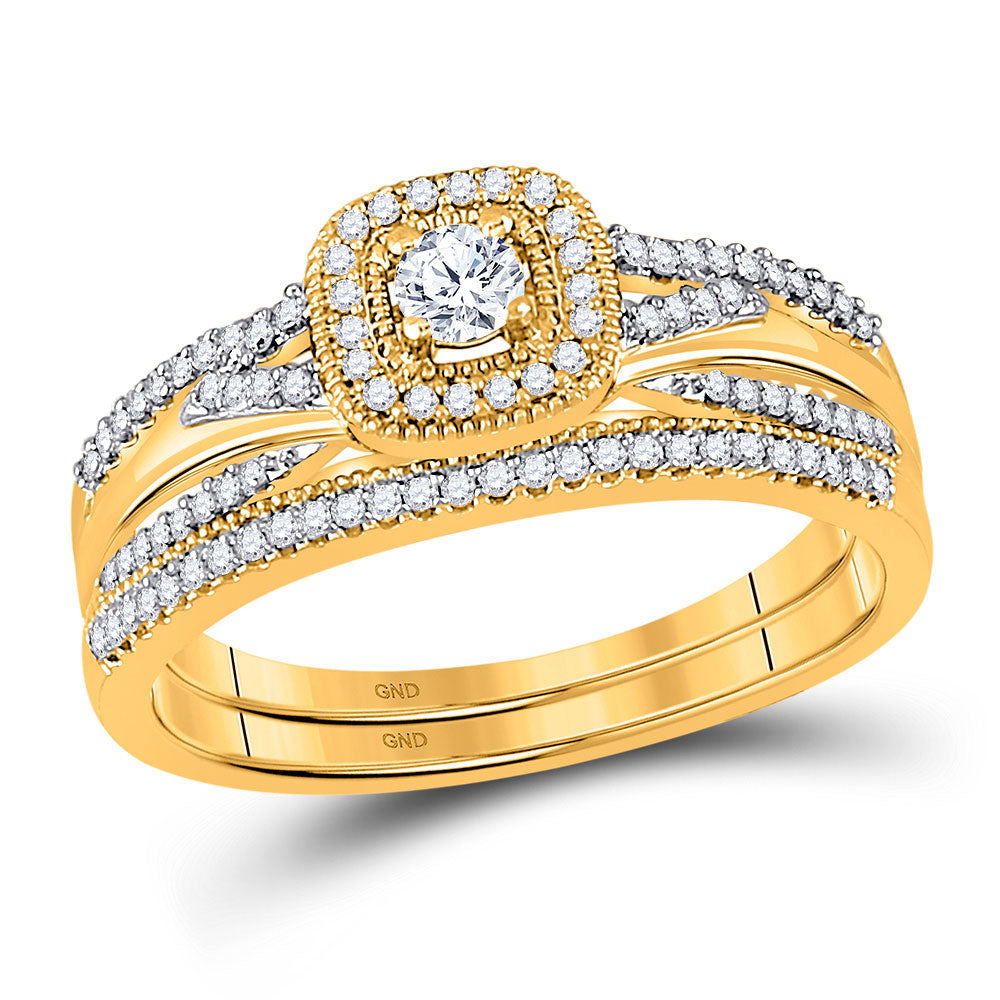 10kt Yellow Gold Round Diamond Bridal Wedding Ring Band Set 1/3 Cttw