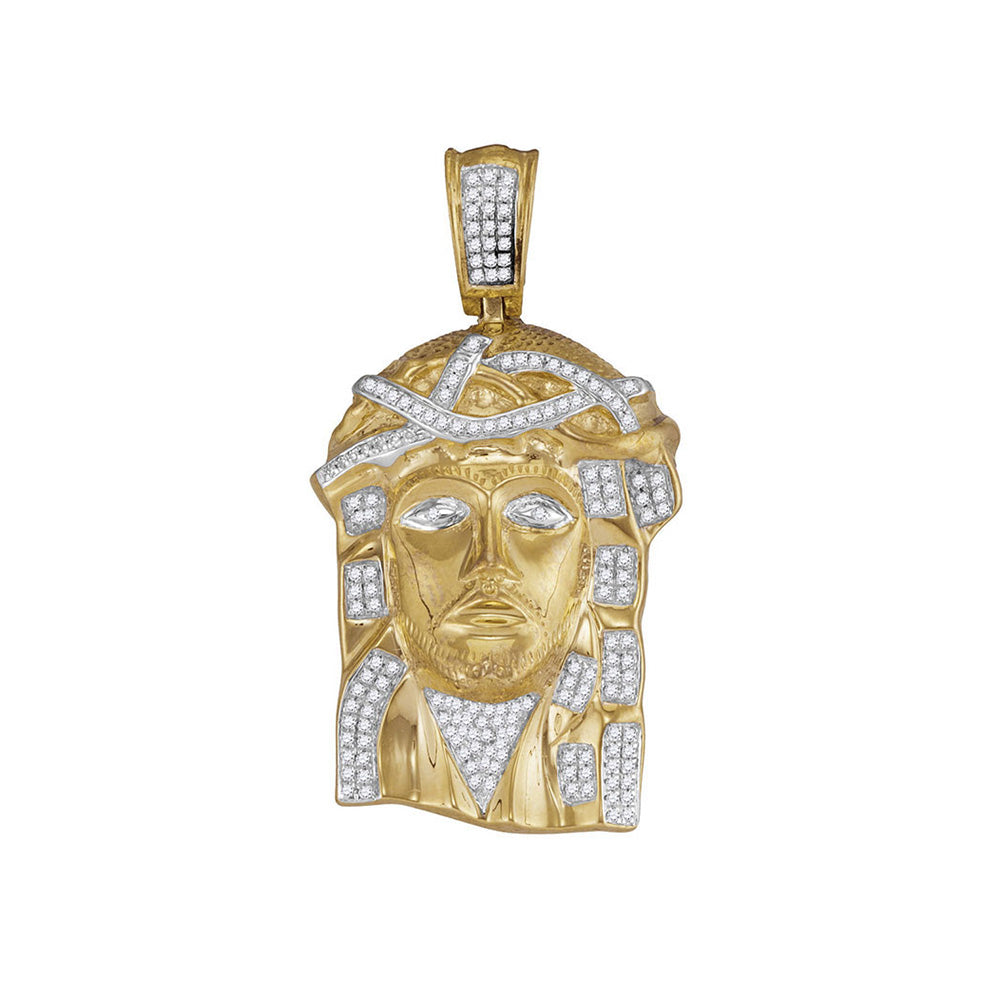 10kt Yellow Gold Mens Round Diamond Jesus Face Charm Pendant 3/8 Cttw