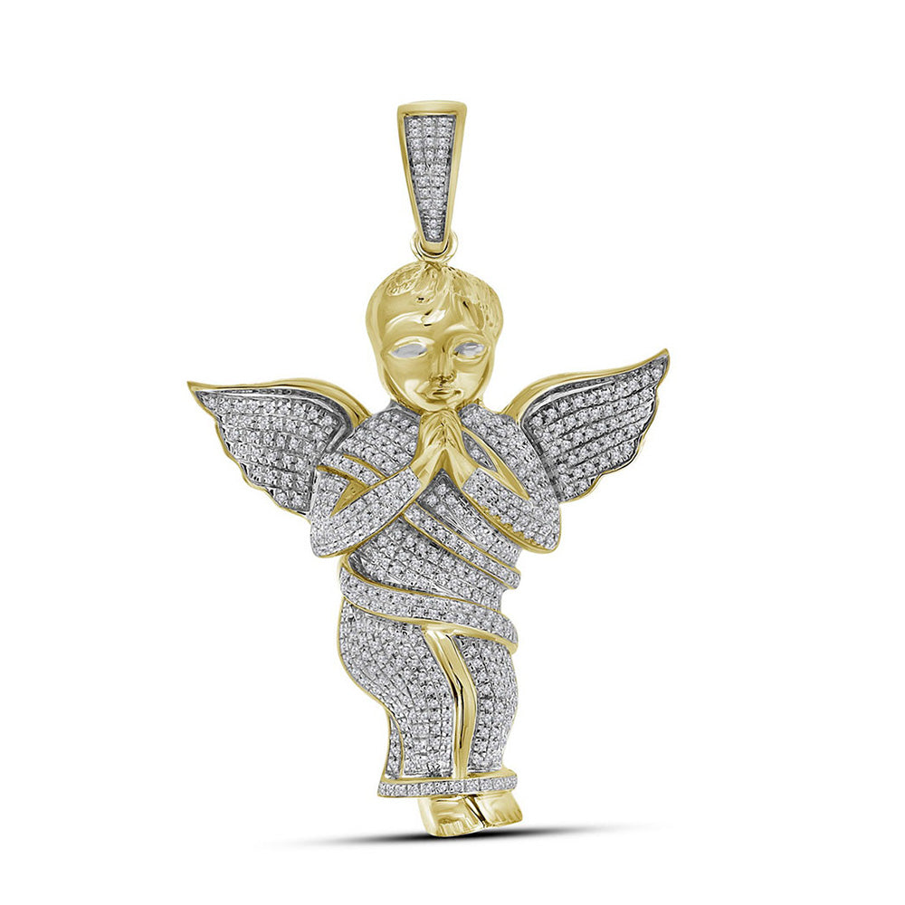 10kt Yellow Gold Mens Round Diamond Angel Charm Pendant 1 Cttw