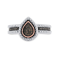 Load image into Gallery viewer, Sterling Silver Womens Round Brown Diamond Teardrop Cluster Ring 1/6 Cttw
