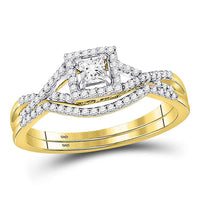 Load image into Gallery viewer, 14kt Yellow Gold Princess Diamond Bridal Wedding Ring Band Set 1/3 Cttw
