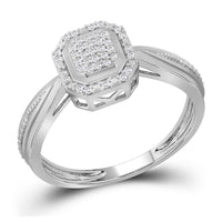 Load image into Gallery viewer, 10kt White Gold Womens Round Diamond Square Frame Cluster Tapered Shank Ring 1/10 Cttw
