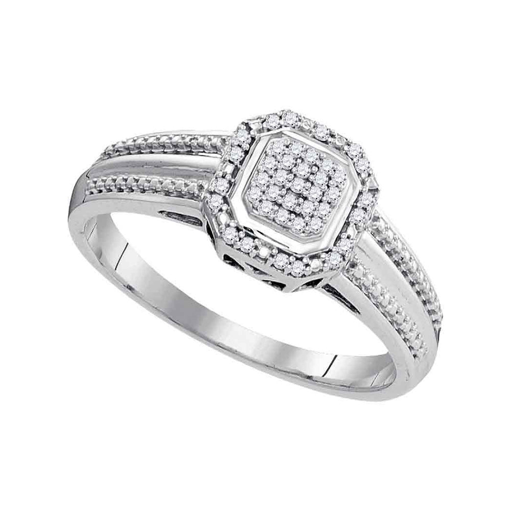 10kt White Gold Round Diamond Square Cluster Bridal Wedding Engagement Ring 1/10 Cttw
